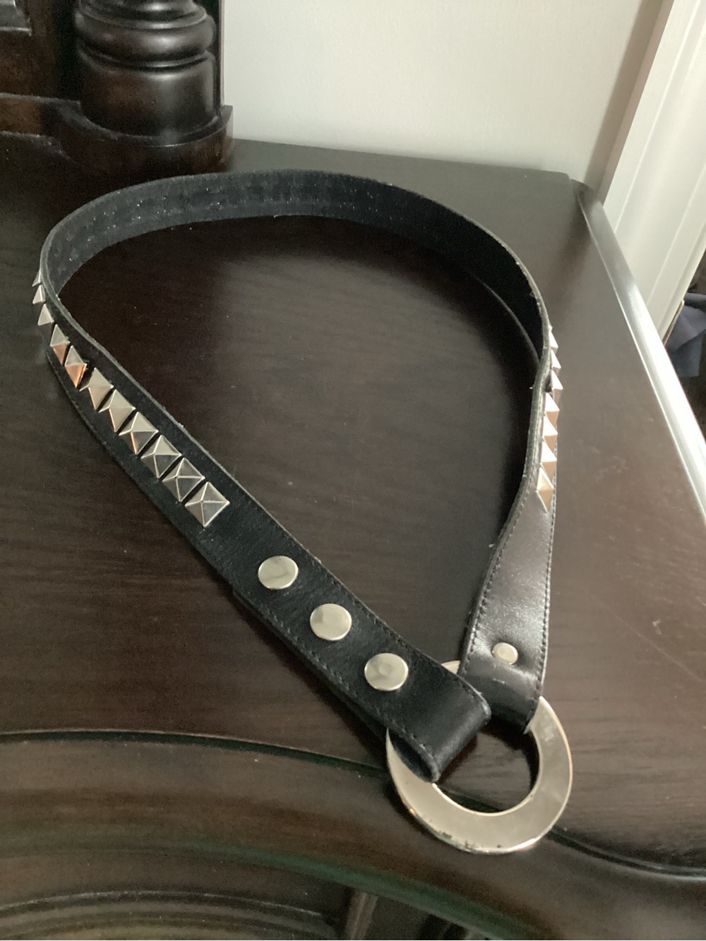 Cache Vintage Metal Studded Festival Rock Concert Adjustable Black Leather Belt